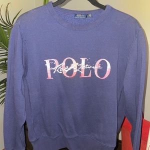 Navy blue polo Ralph Lauren Crewneck with polo logo with paint splatters